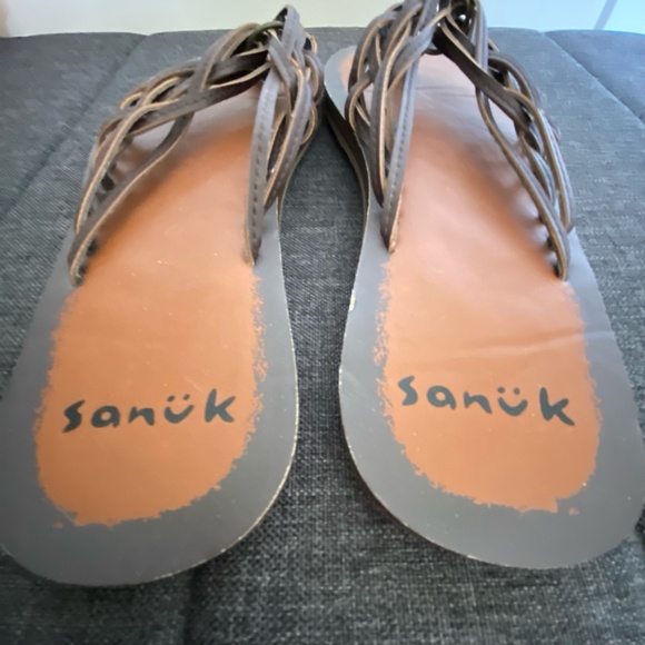 Sanuk Brown Strappy Beach Summer Yoga Flip Flops- Sz-10 - Picture 4 of 15
